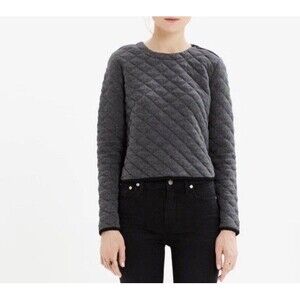 Madewell Womens Charcoal gray Quilted Top Sweatshirt Cropped Cotton Sz L